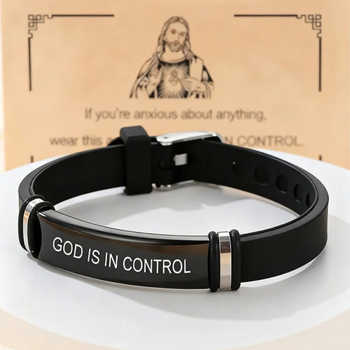 Stainless Steel God Is In Control Bracelet Christian Inspirational Adjustable Rope Bracelets With Card Gifts