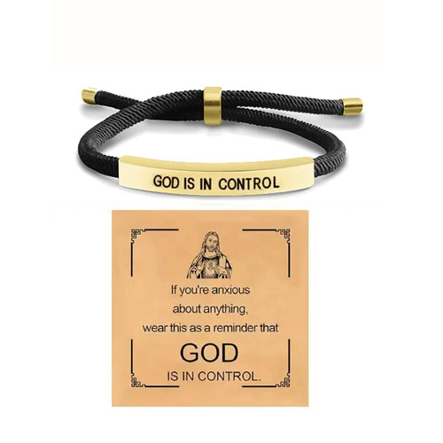 Stainless Steel God Is In Control Bracelet Christian Inspirational Adjustable Rope Bracelets With Card Gifts