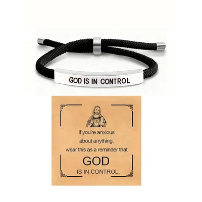 Stainless Steel God Is In Control Bracelet Christian Inspirational Adjustable Rope Bracelets With Card Gifts